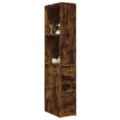 Narrow Bathroom Cupboard with Wheels Engineered Wood Smoked oak