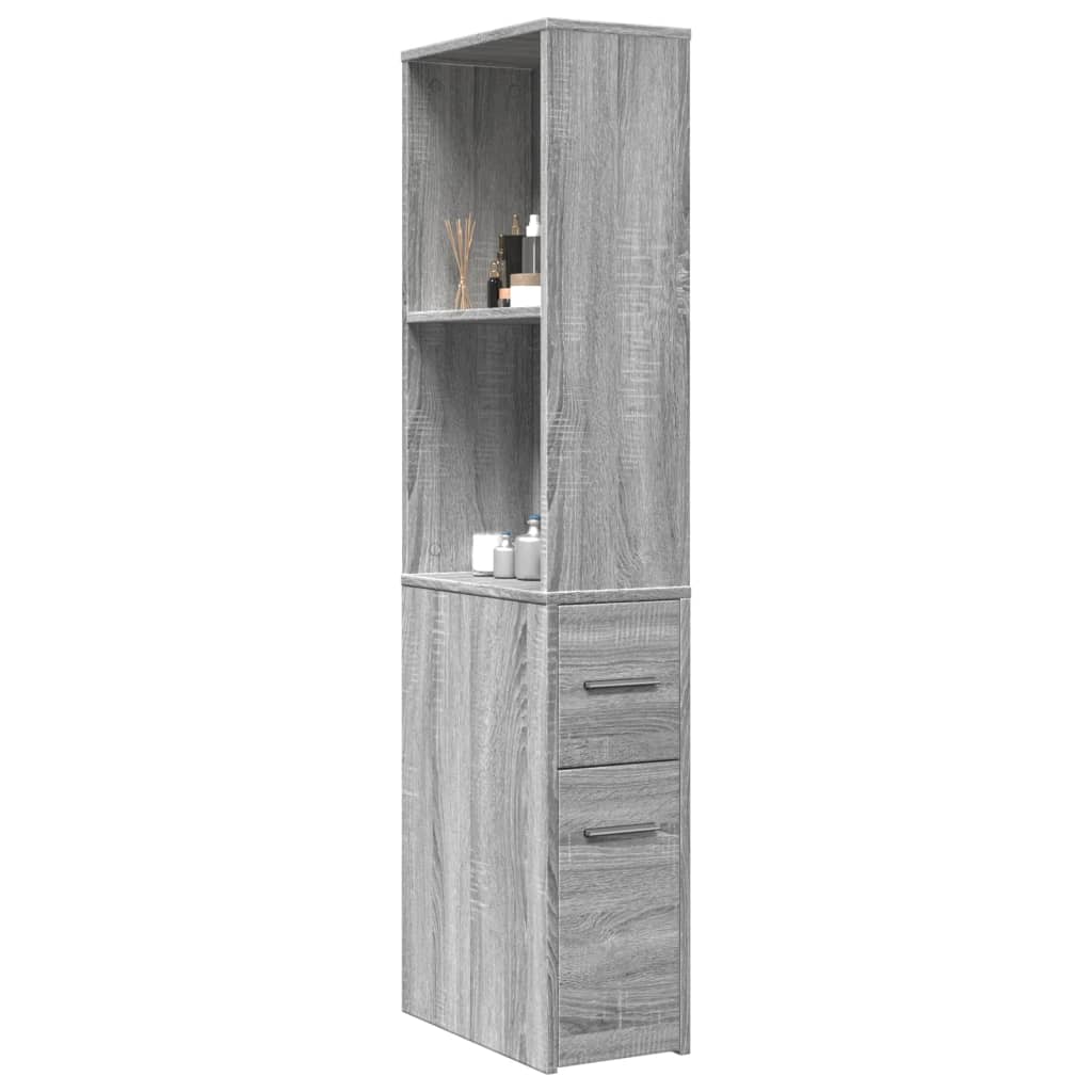 Narrow Bathroom Cupboard with Wheels Engineered Wood Grey sonoma