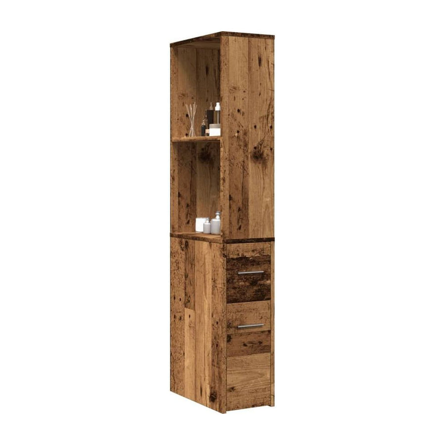 Narrow Bathroom Cupboard with Wheels Old Wood Engineered Wood