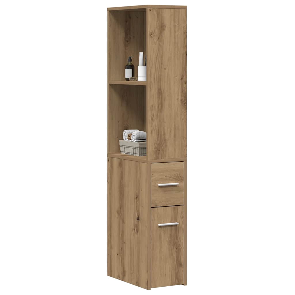 Narrow Bathroom Cupboard with Wheels Artisian Oak, image 3