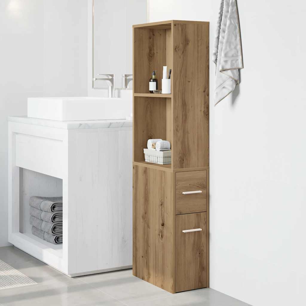 Narrow Bathroom Cupboard with Wheels Engineered Wood Artisian oak