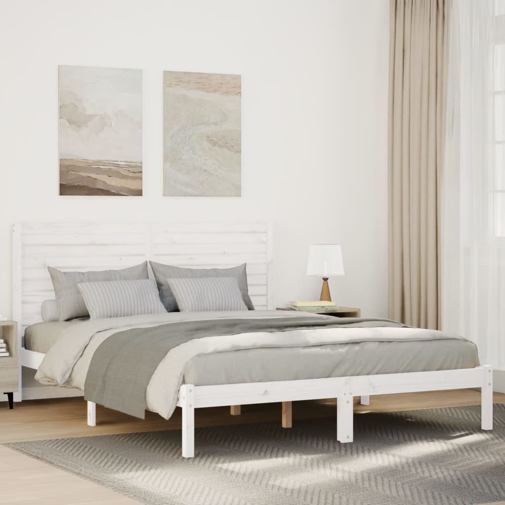 Extra Long Bed Frame without Mattress Solid Wood Length 220 cm White 140 cm