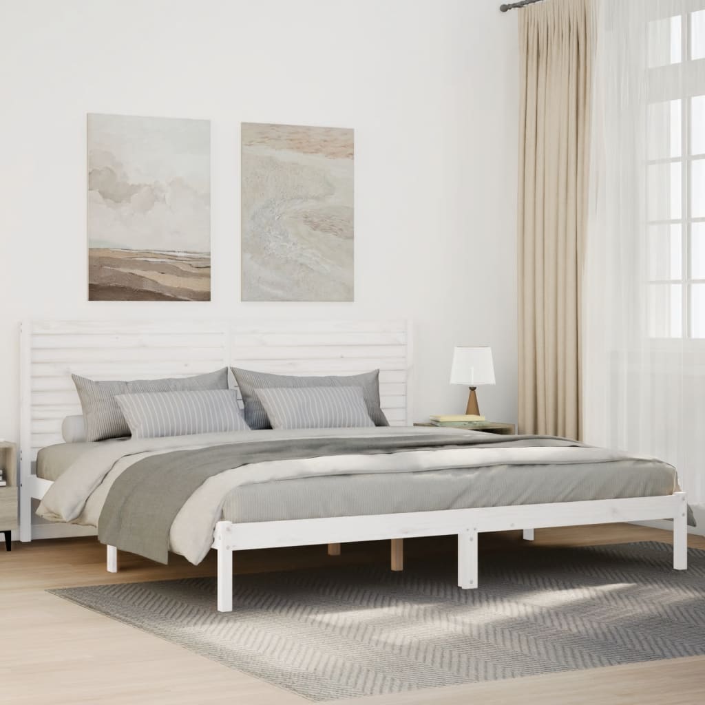 Extra Long Bed Frame without Mattress Solid Wood Length 220 cm White 180 cm