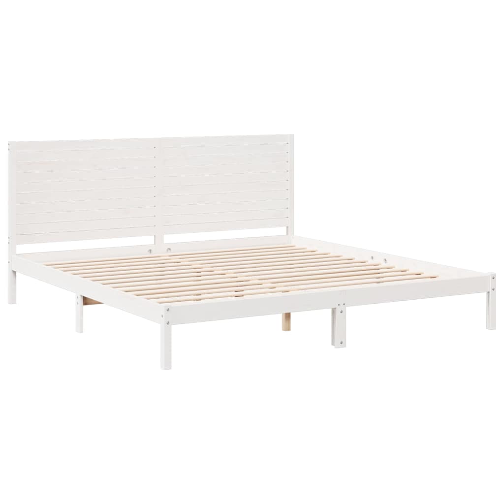 Extra Long Bed Frame without Mattress Solid Wood Length 220 cm White 200 cm