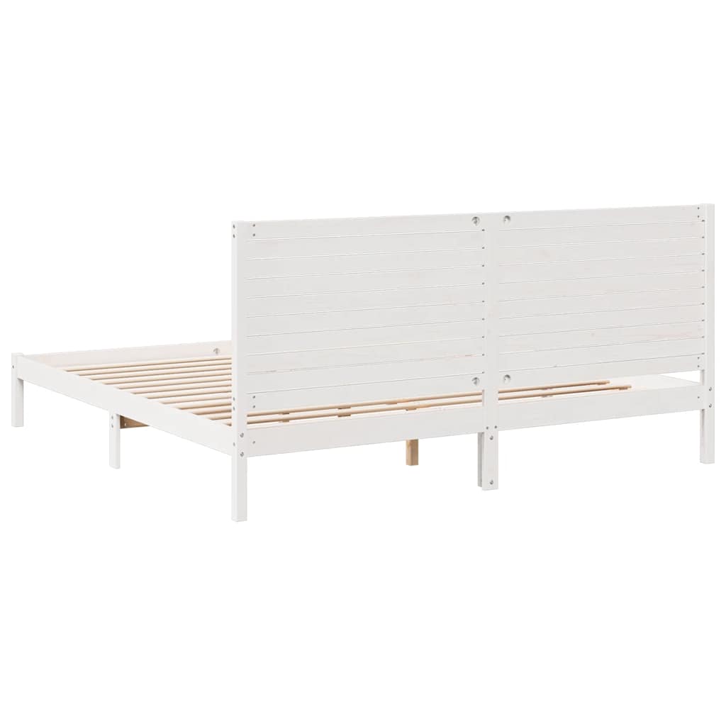 Extra Long Bed Frame without Mattress Solid Wood Length 220 cm White 200 cm