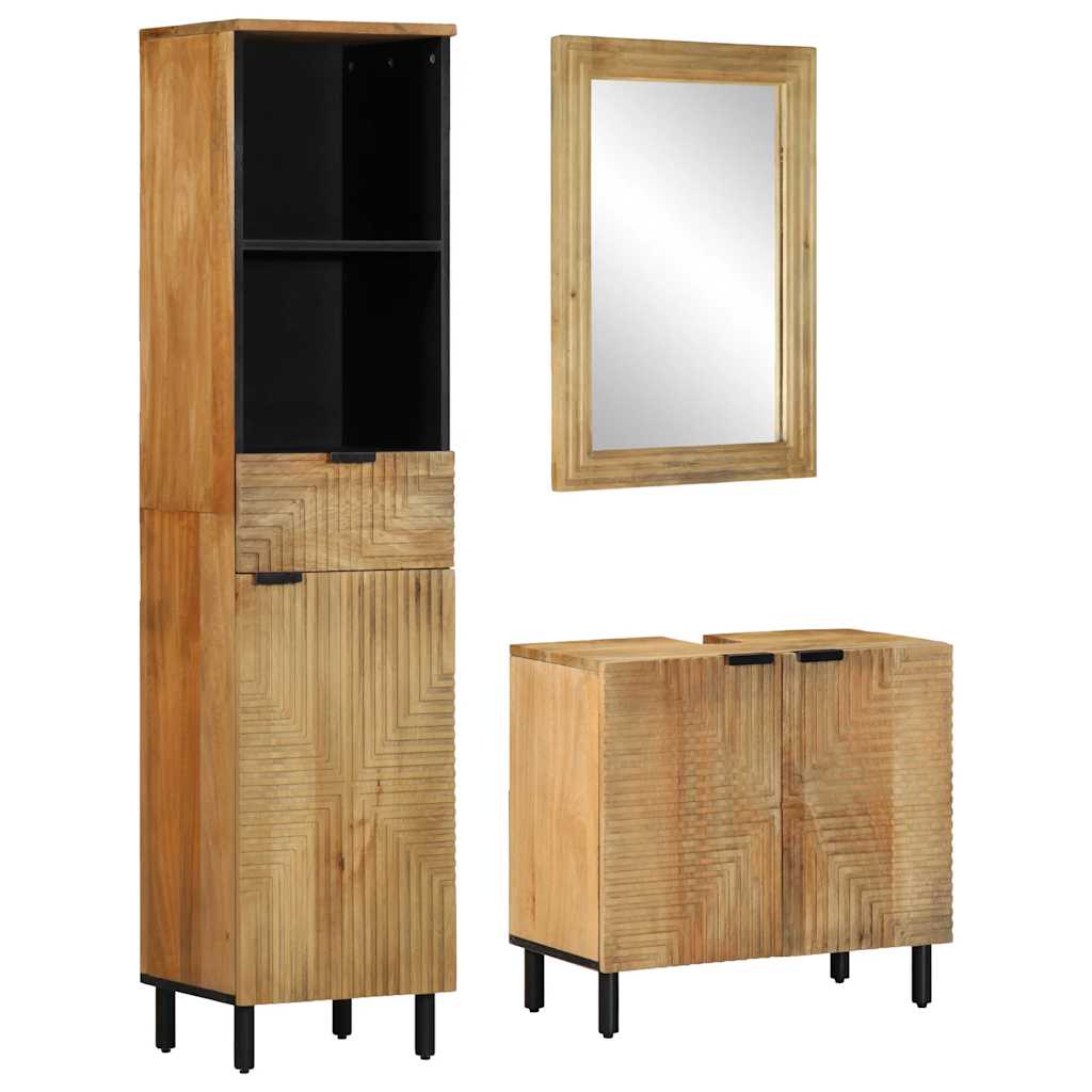 Bathroom Cabinet Set 3 pcs Natural 38 x 33 x 160 cm Solid mango wood