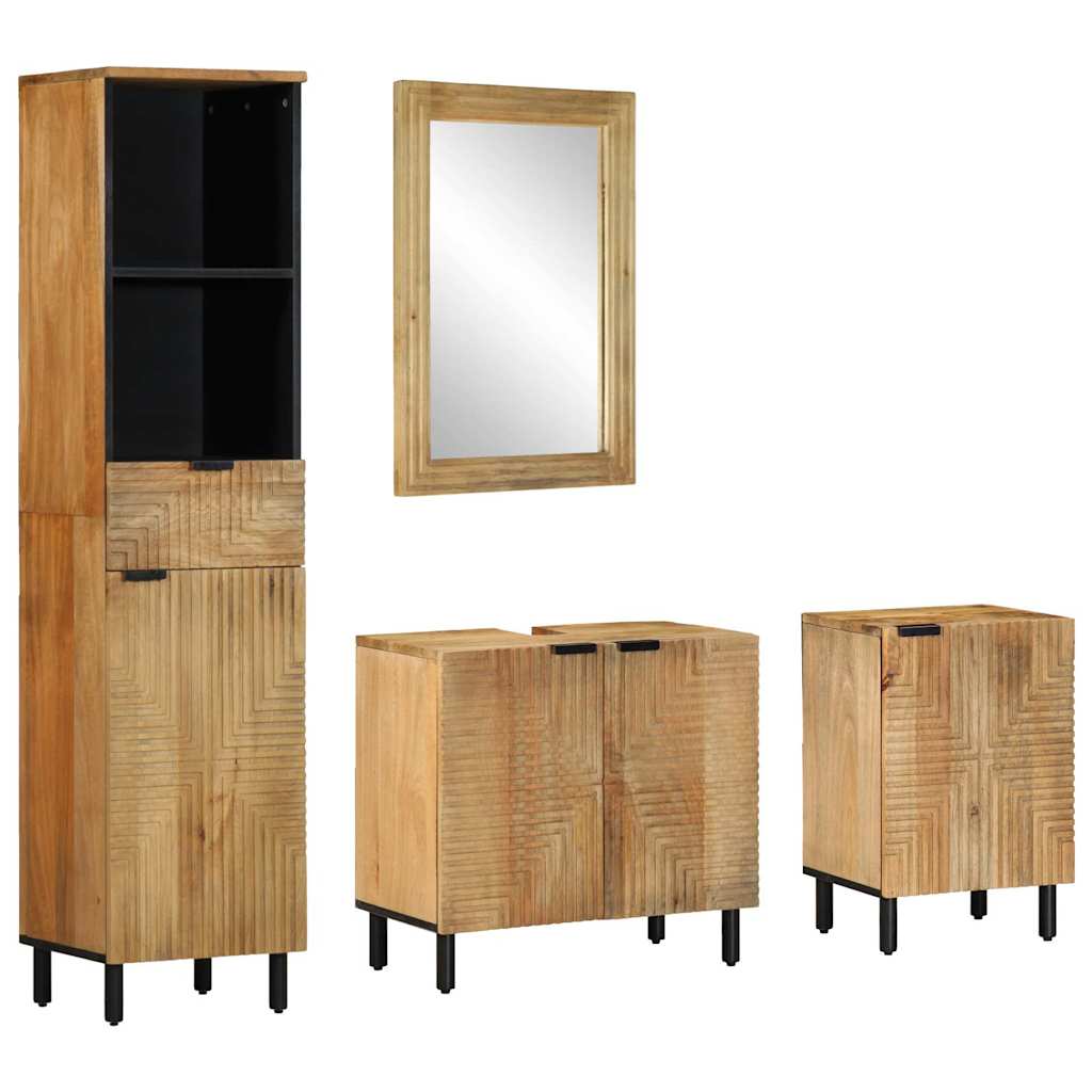 Bathroom Cabinet Set 4 pcs Natural 38 x 33 x 160 cm Solid mango wood