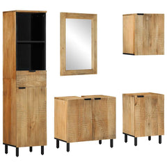 Bathroom Cabinet Set 5 pcs Natural 38 x 33 x 160 cm Solid mango wood