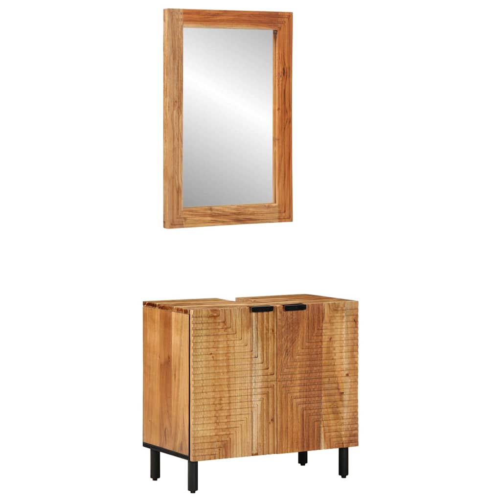 Bathroom Cabinet Set 2 pcs Natural 62 x 33 x 58 cm Solid acacia wood