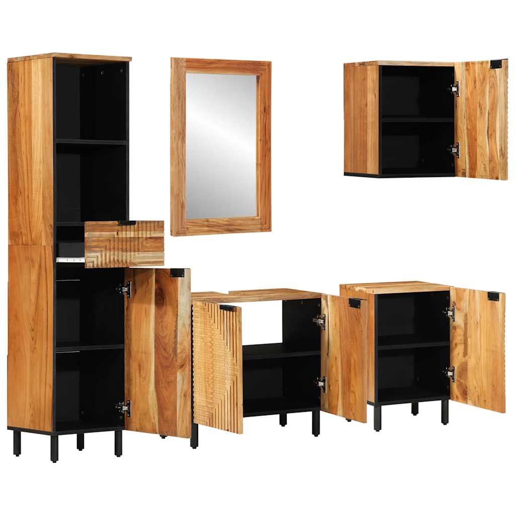 Bathroom Cabinet Set 5 pcs Natural 38 x 33 x 160 cm Solid acacia wood