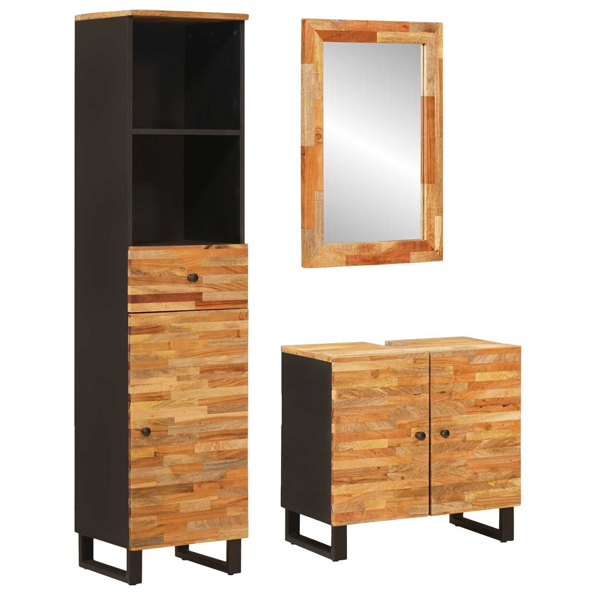 vidaXL Bathroom Sets with Drawer with Shelf Natural Solid Mango Wood 1