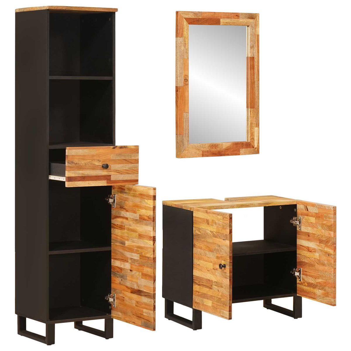 vidaXL Bathroom Sets with Drawer with Shelf Natural Solid Mango Wood 2