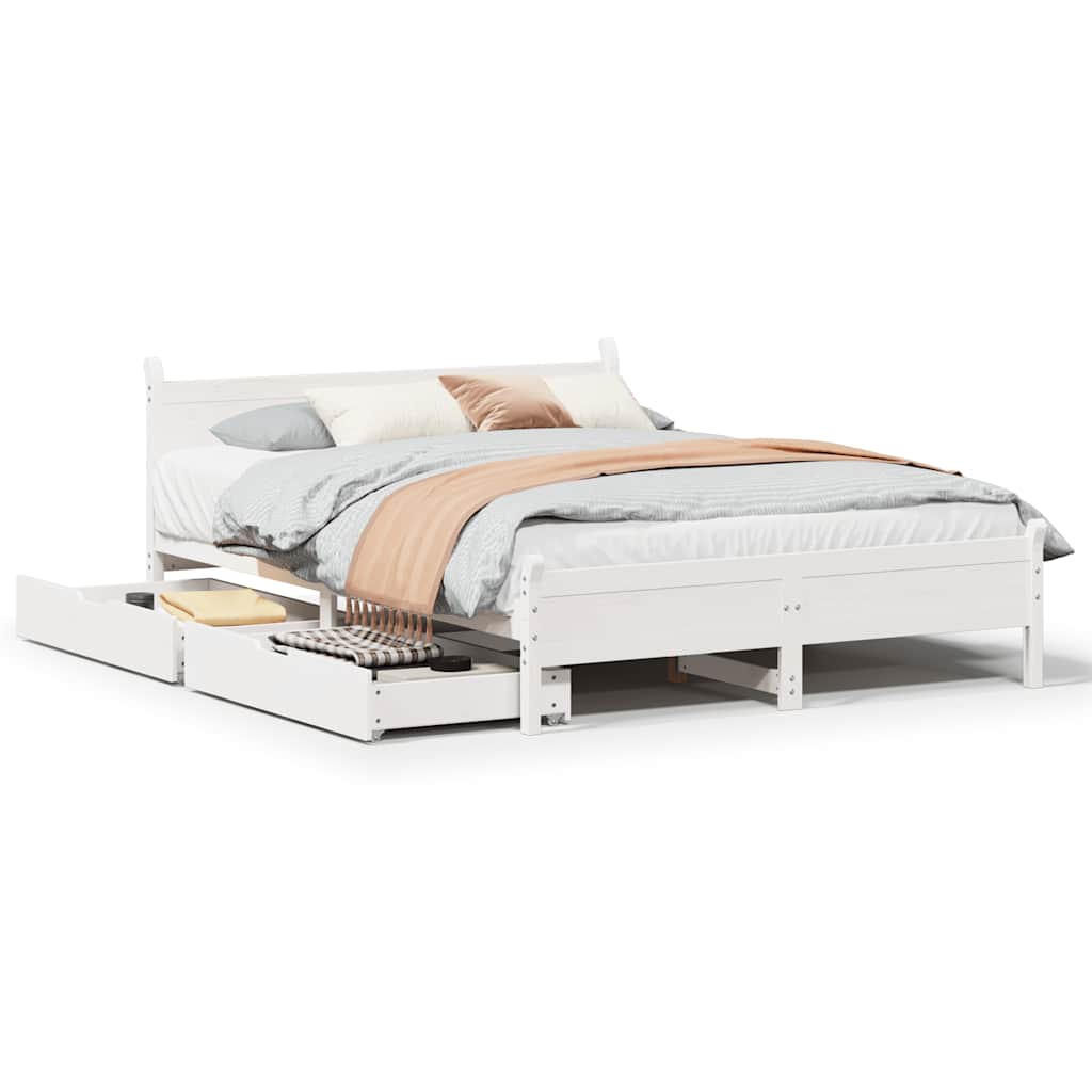 vidaXL Bed Frame without Mattress White 135x190 cm Solid Wood Pine 2