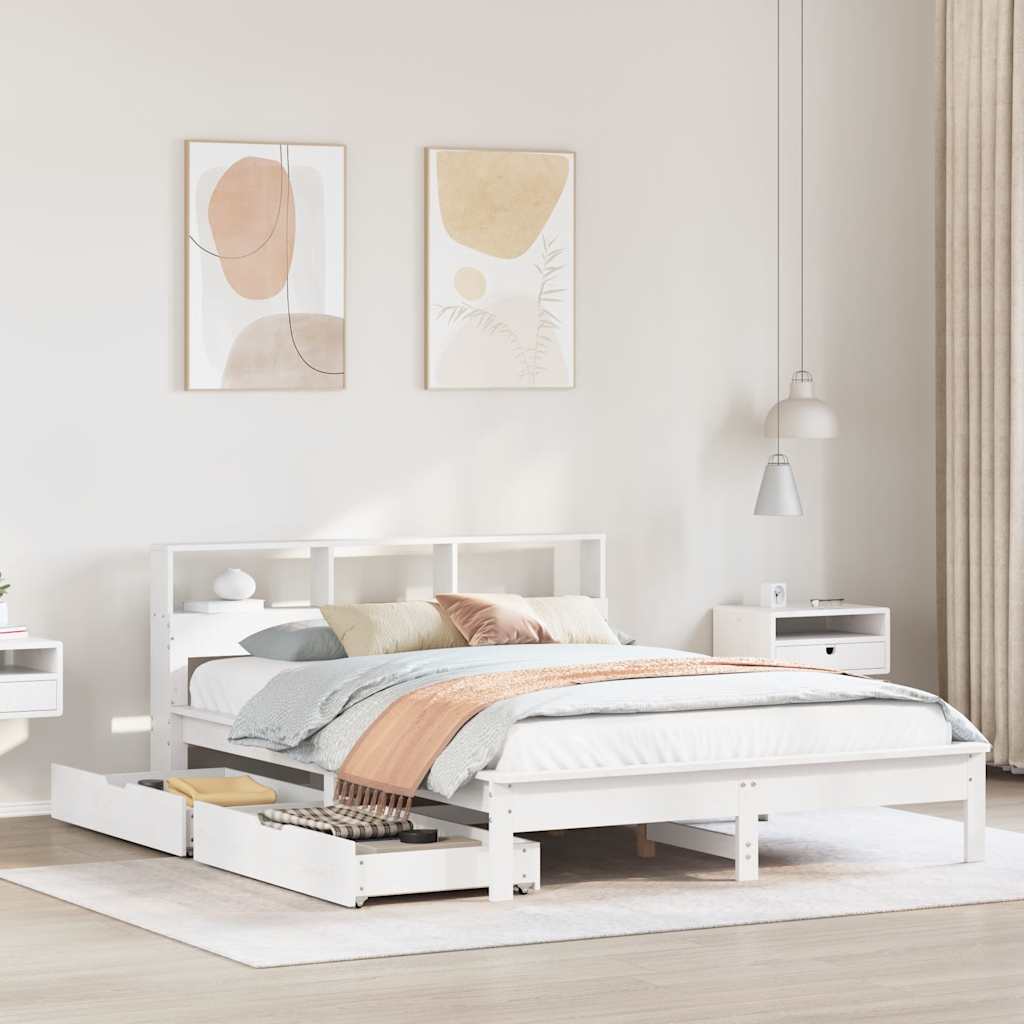 vidaXL Bookcase Bed without Mattress White 140x190 cm Solid Wood Pine 1
