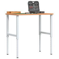 Workbench 100x60x(71,5-98) Solid Wood Beech Rectangular Dark brown and white 100 x 60 x (71.5-98) cm