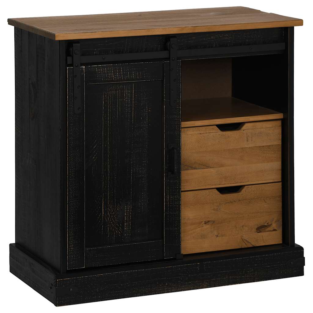 vidaXL Sideboard HALDEN with Sliding Door Black 80x40x80 cm Solid Wood 2