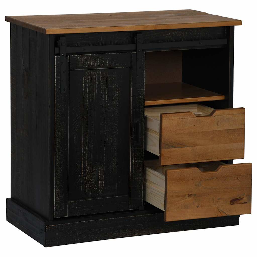 vidaXL Sideboard HALDEN with Sliding Door Black 80x40x80 cm Solid Wood 4