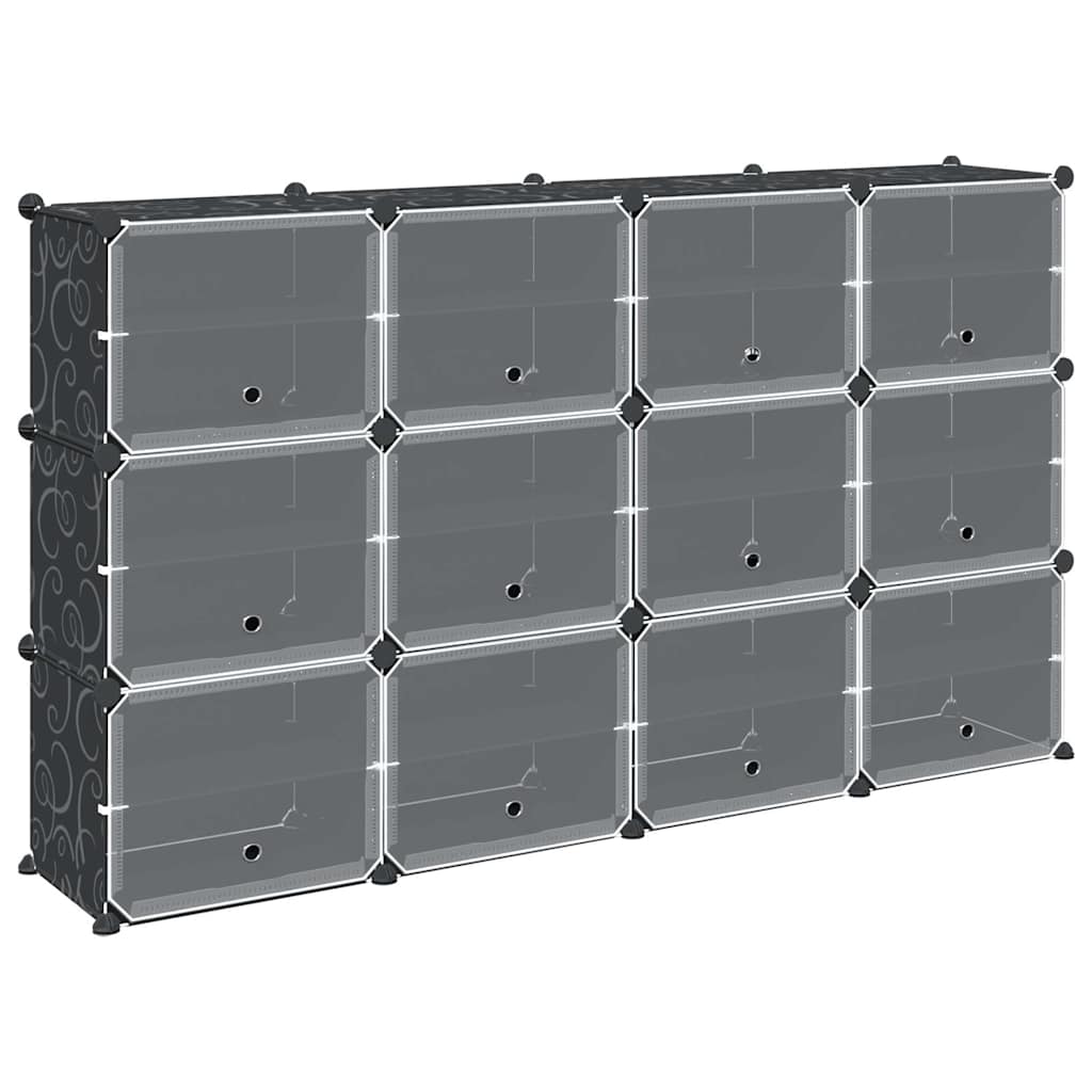 vidaXL Storage Cube Organiser with 12 Cubes and Doors Black PP 2