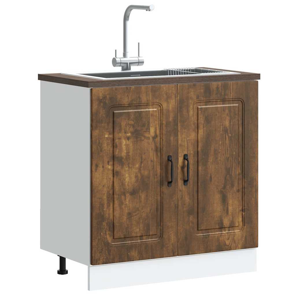Kitchen Base Cabinet "Kalmar" Engineered Wood Smoked Oak 1x bottom cabinet (2 doors) 80 cm wide 81.5 cm high