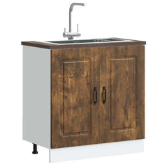 Kitchen Base Cabinet "Kalmar" Engineered Wood Smoked Oak 1x bottom cabinet (2 doors) 80 cm wide 81.5 cm high