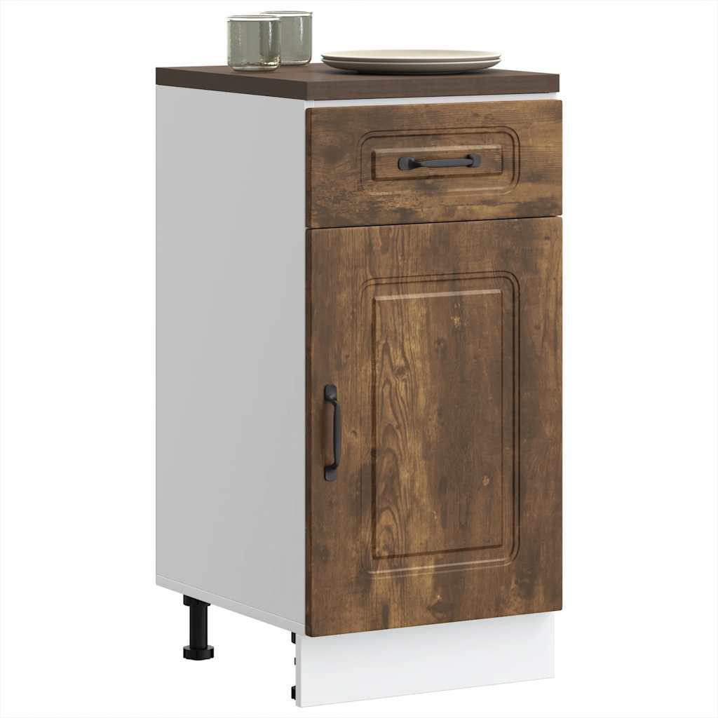 Kitchen Base Cabinet "Kalmar" Engineered Wood Smoked Oak 1x bottom cabinet (1 door 1 drawer) 40 cm wide 81.5 cm high