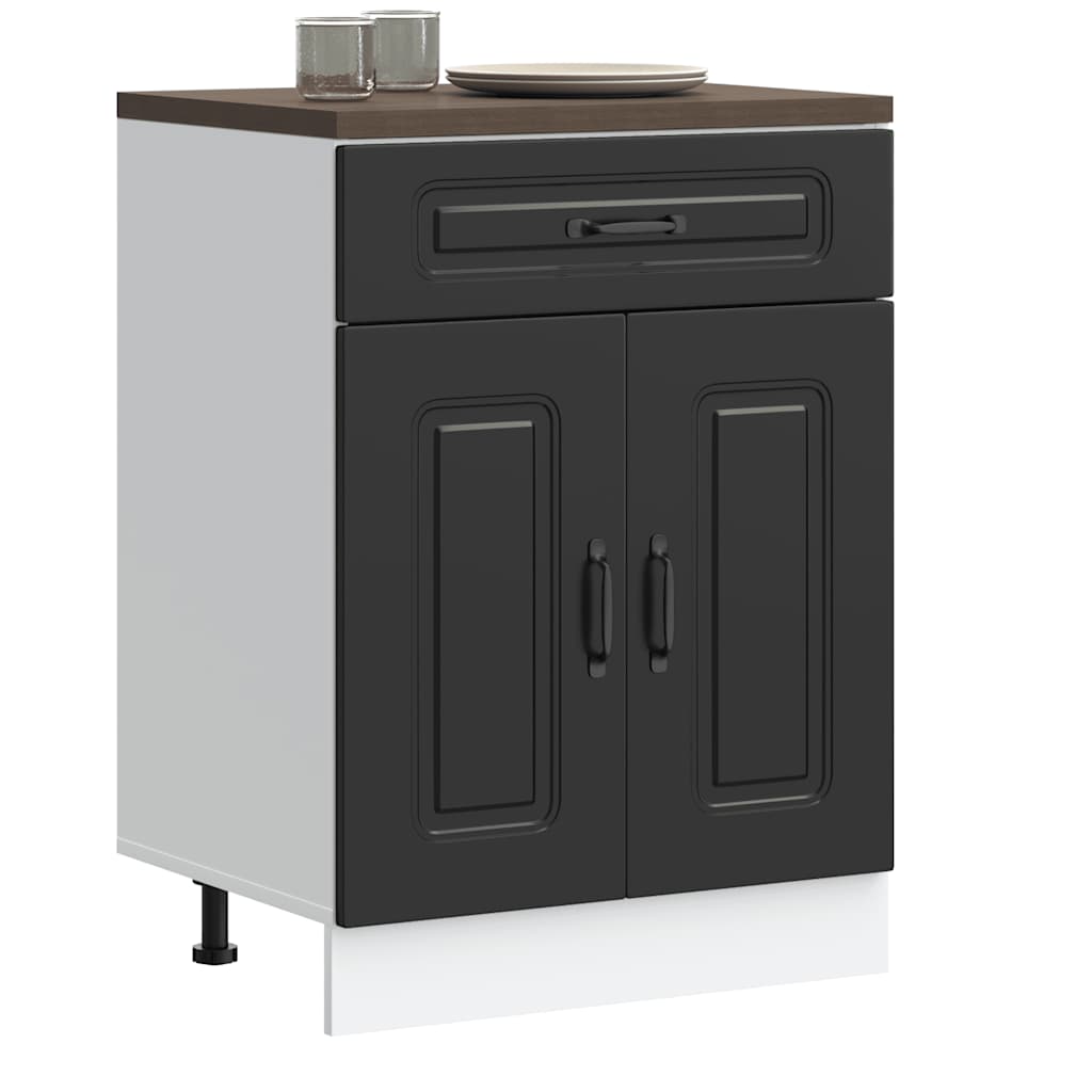 Kitchen Base Cabinet "Kalmar" Engineered Wood Black 1x bottom cabinet (2 doors 1 drawer) 60 cm wide 81.5 cm high