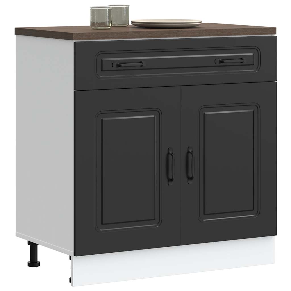 Kitchen Base Cabinet "Kalmar" Engineered Wood Black 1x bottom cabinet (2 doors 1 drawer) 80 cm wide 81.5 cm high