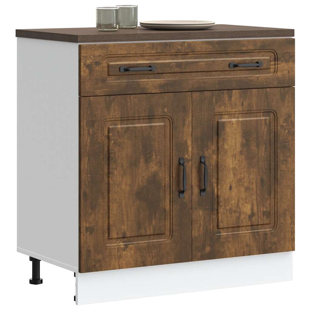 Kitchen Base Cabinet "Kalmar" Engineered Wood Smoked Oak 1x bottom cabinet (2 doors 1 drawer) 80 cm wide 81.5 cm high