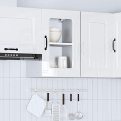 vidaXL Kitchen Wall Cabinet with Glass Door Kalmar High Gloss White Engineered Wood 4