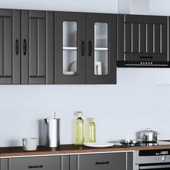 vidaXL Kitchen Wall Cabinet with Glass Door Kalmar Black Engineered Wood 3