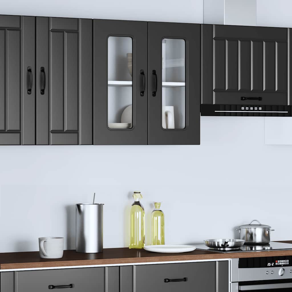 vidaXL Kitchen Wall Cabinet with Glass Door Kalmar Black Engineered Wood 3
