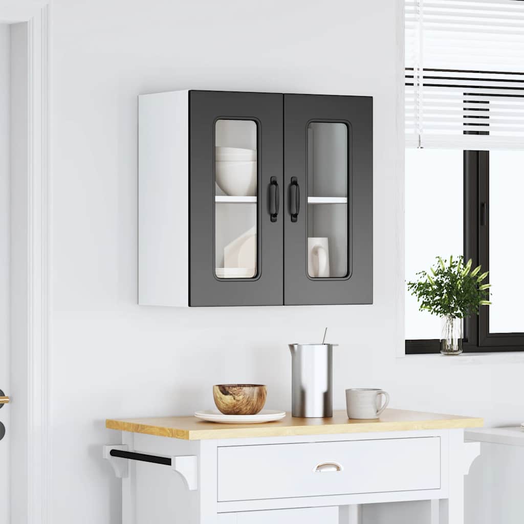 vidaXL Kitchen Wall Cabinet with Glass Door Kalmar Black Engineered Wood 4