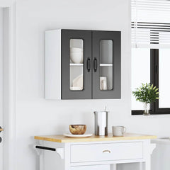 vidaXL Kitchen Wall Cabinet with Glass Door Kalmar Black Engineered Wood 4