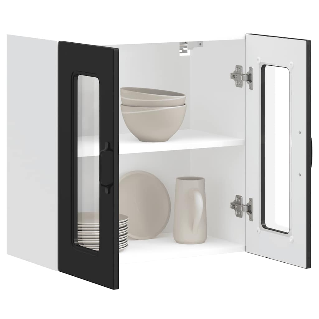 vidaXL Kitchen Wall Cabinet with Glass Door Kalmar Black Engineered Wood 5