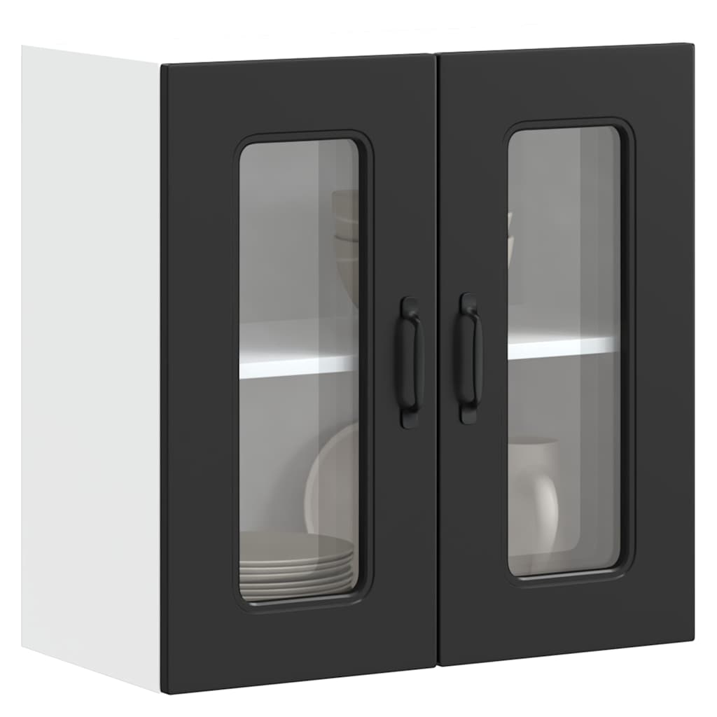 vidaXL Kitchen Wall Cabinet with Glass Door Kalmar Black Engineered Wood 1