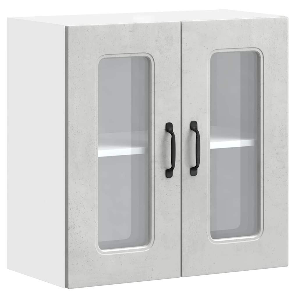 vidaXL Kitchen Wall Cabinet with Glass Door Kalmar Concrete Grey Engineered Wood 2
