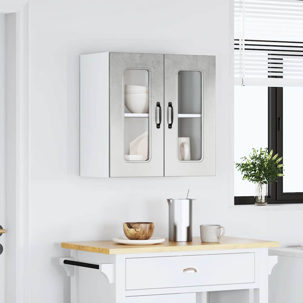 vidaXL Kitchen Wall Cabinet with Glass Door Kalmar Concrete Grey Engineered Wood 3