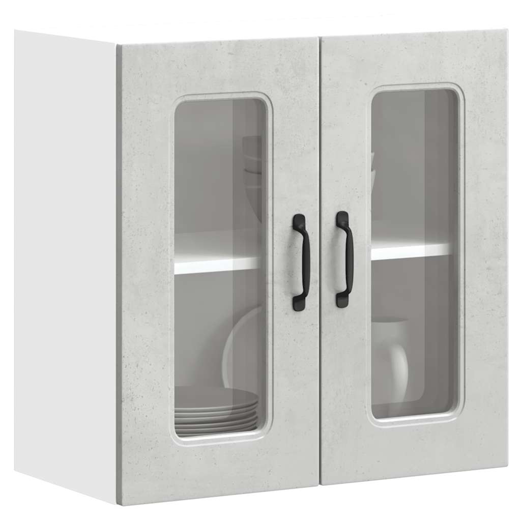 vidaXL Kitchen Wall Cabinet with Glass Door Kalmar Concrete Grey Engineered Wood 4