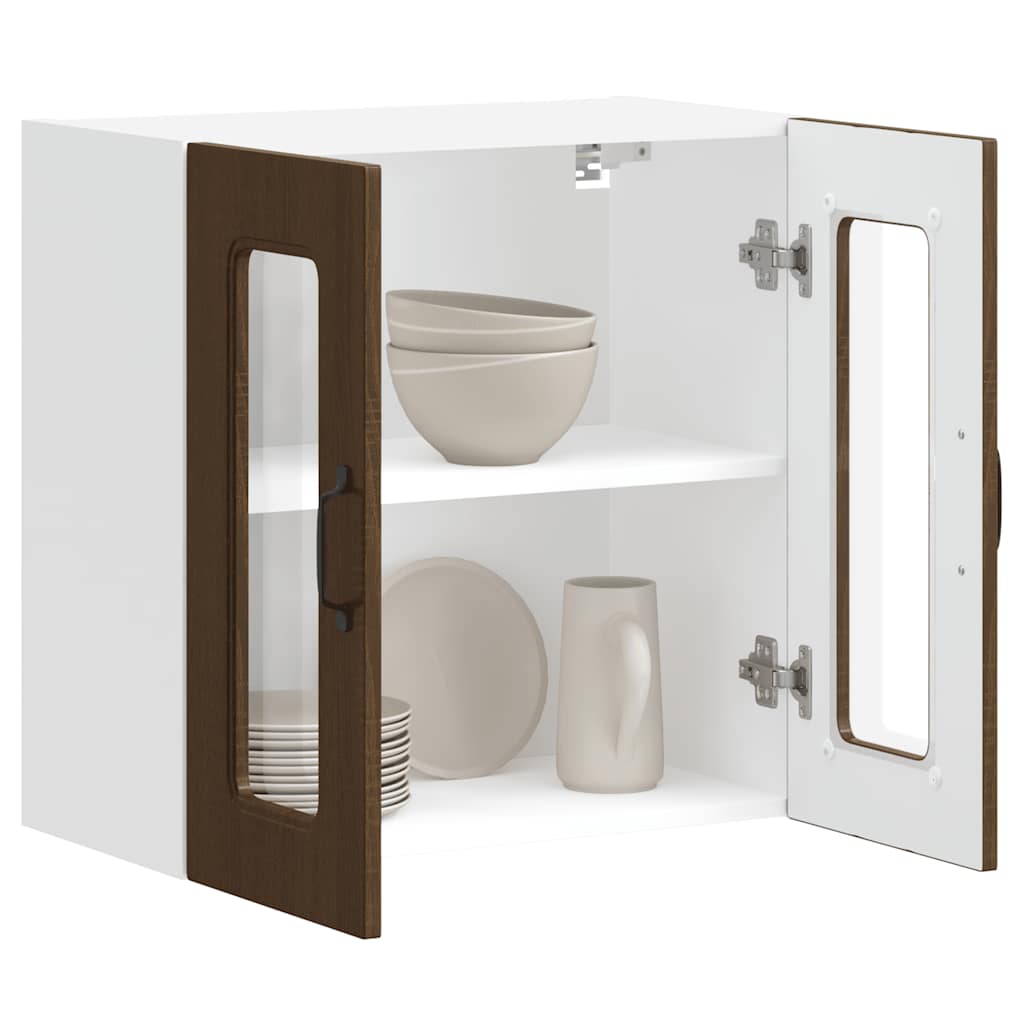 vidaXL Kitchen Wall Cabinet with Glass Door Kalmar Brown Oak Engineered Wood 5
