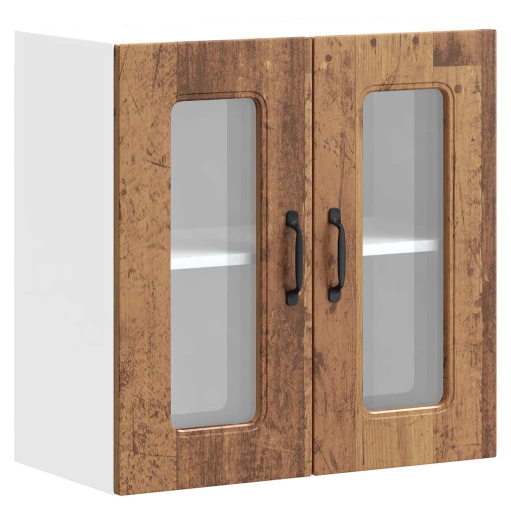 Kitchen Wall Cabinet with Glass Door "Kalmar" Old wood 1x wall corner cabinet 57 cm wide 100 cm high–2x wall glass cabinet (1 door) 40 cm wide 40 cm high 1x wall glass cabinet (2 doors) 60 cm wide 60 cm high