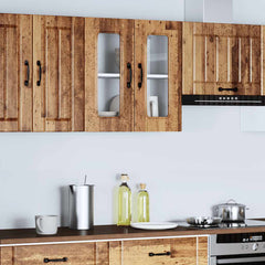 Kitchen Wall Cabinet with Glass Door "Kalmar" Old wood 1x wall corner cabinet 57 cm wide 100 cm high–2x wall glass cabinet (1 door) 40 cm wide 40 cm high 1x wall glass cabinet (2 doors) 60 cm wide 60 cm high