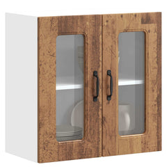 Kitchen Wall Cabinet with Glass Door "Kalmar" Old wood 1x wall corner cabinet 57 cm wide 100 cm high–2x wall glass cabinet (1 door) 40 cm wide 40 cm high 1x wall glass cabinet (2 doors) 60 cm wide 60 cm high
