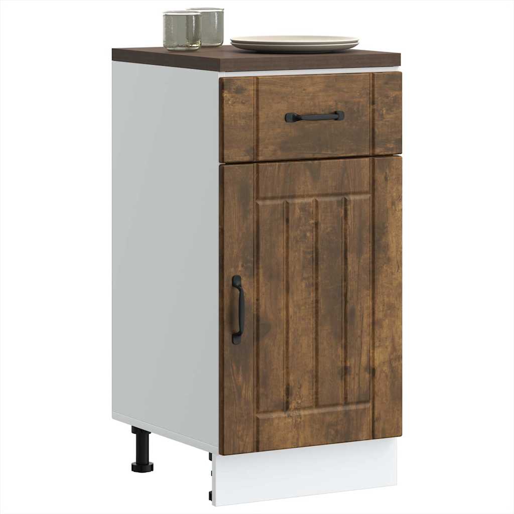 Kitchen Base Cabinet "Lucca" Engineered Wood Smoked oak 1x bottom cabinet (1 door 1 drawer) 30 cm wide 81.5 cm high–1x wall cabinet (1 door) 40 cm wide 60 cm high 1x bottom cabinet (1 door 1 drawer) 40 cm wide 81.5 cm high