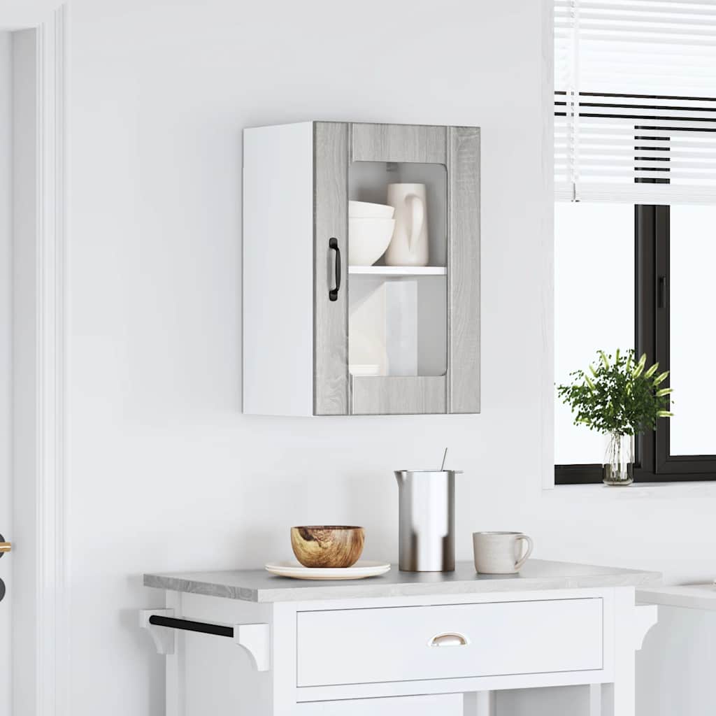 vidaXL Kitchen Wall Cabinet with Glass Door Lucca Grey Sonoma 3