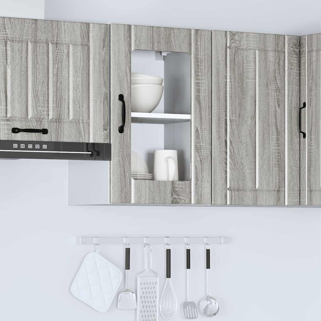 vidaXL Kitchen Wall Cabinet with Glass Door Lucca Grey Sonoma 4