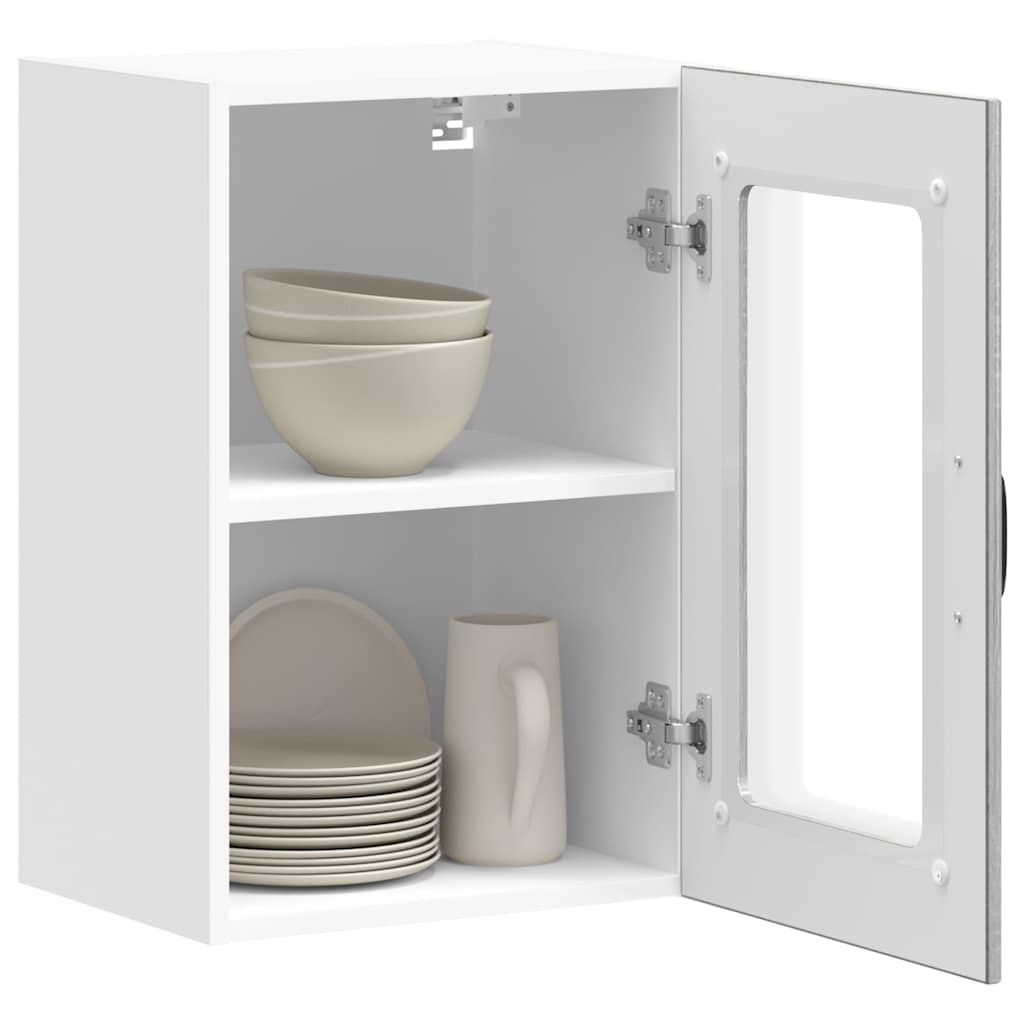 vidaXL Kitchen Wall Cabinet with Glass Door Lucca Grey Sonoma 5