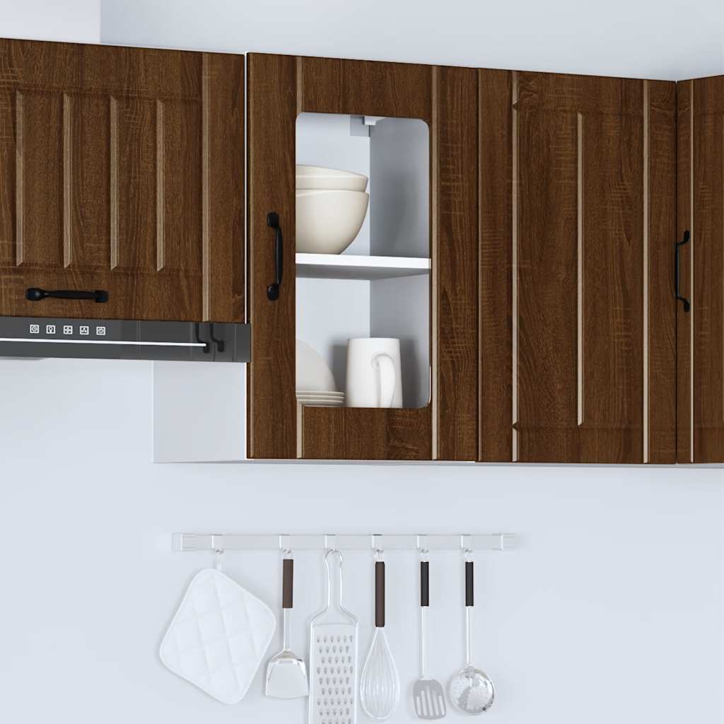 vidaXL Kitchen Wall Cabinet with Glass Door Lucca Brown Oak 4