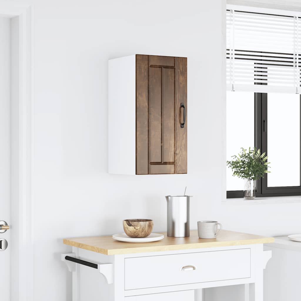 Kitchen Base Cabinet "Lucca" Engineered Wood Smoked oak 1x bottom cabinet (1 door 1 drawer) 30 cm wide 81.5 cm high–1x wall cabinet (1 door) 40 cm wide 60 cm high 1x wall cabinet (1 door) 30 cm wide 60 cm high