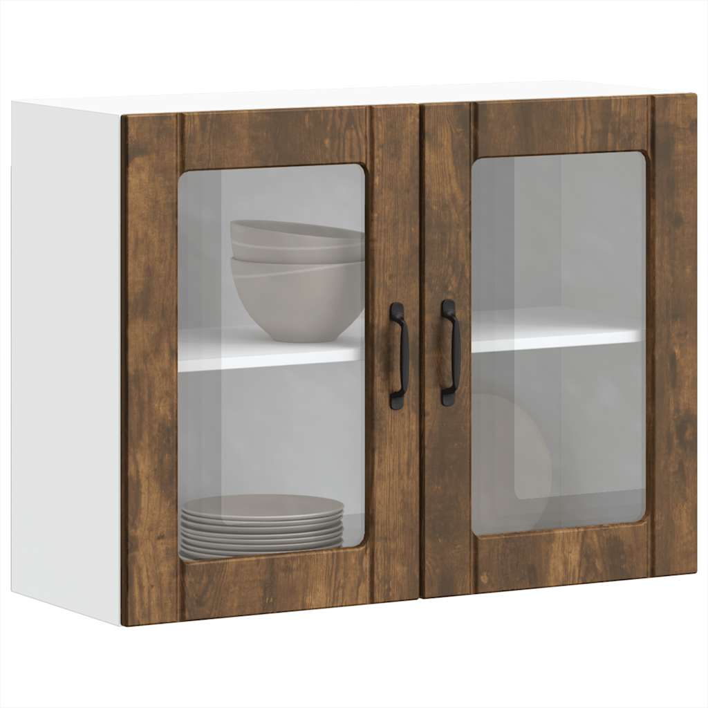 vidaXL Kitchen Wall Cabinet with Glass Door Lucca Smoked Oak Engineered Wood 5