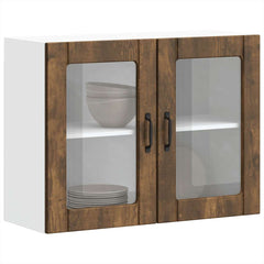 vidaXL Kitchen Wall Cabinet with Glass Door Lucca Smoked Oak Engineered Wood 5